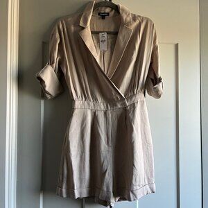 Express Linen-Black V-Neck Utility Blazer Romper - Size XS